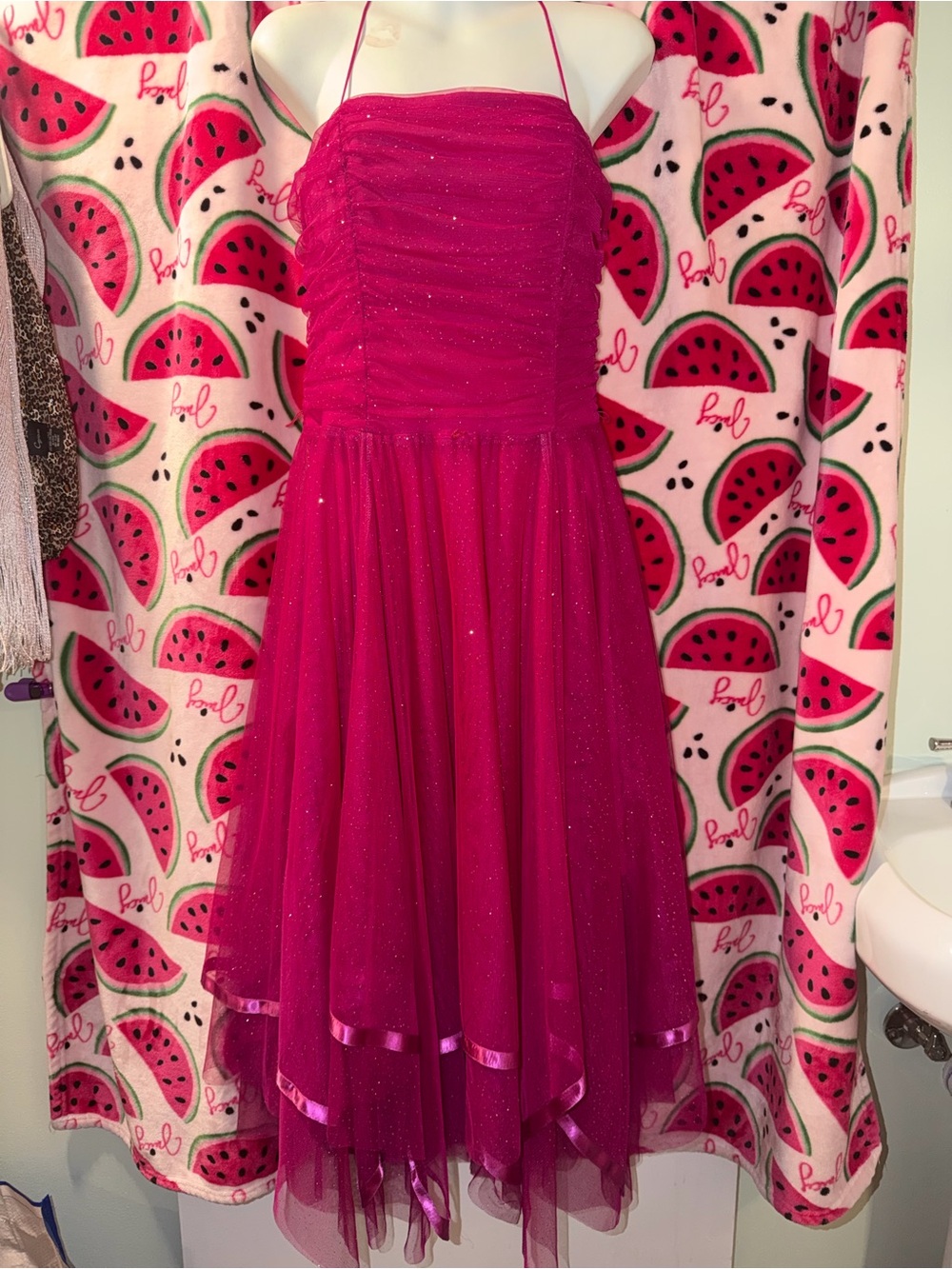 🩷 Vintage Rampage Glitter Tulle Halter Prom Dress with Fairy Hem